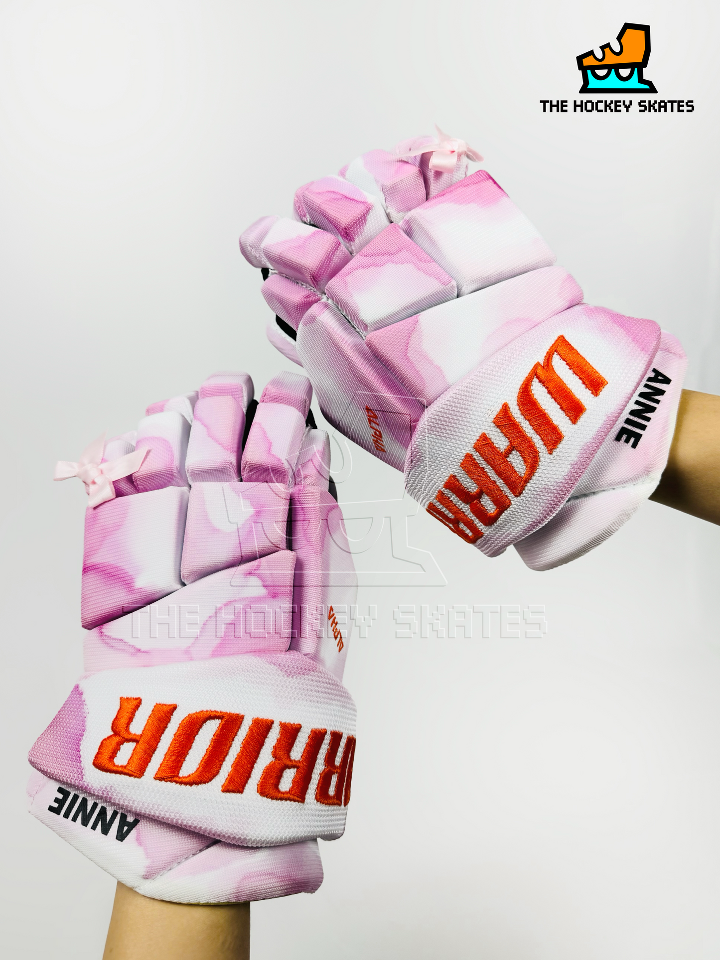 Warrior Hockey Gloves-Pinky Pink with Bow Tie
