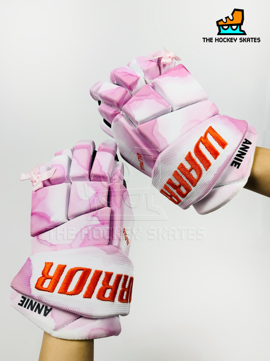 Warrior Hockey Gloves-Pinky Pink with Bow Tie